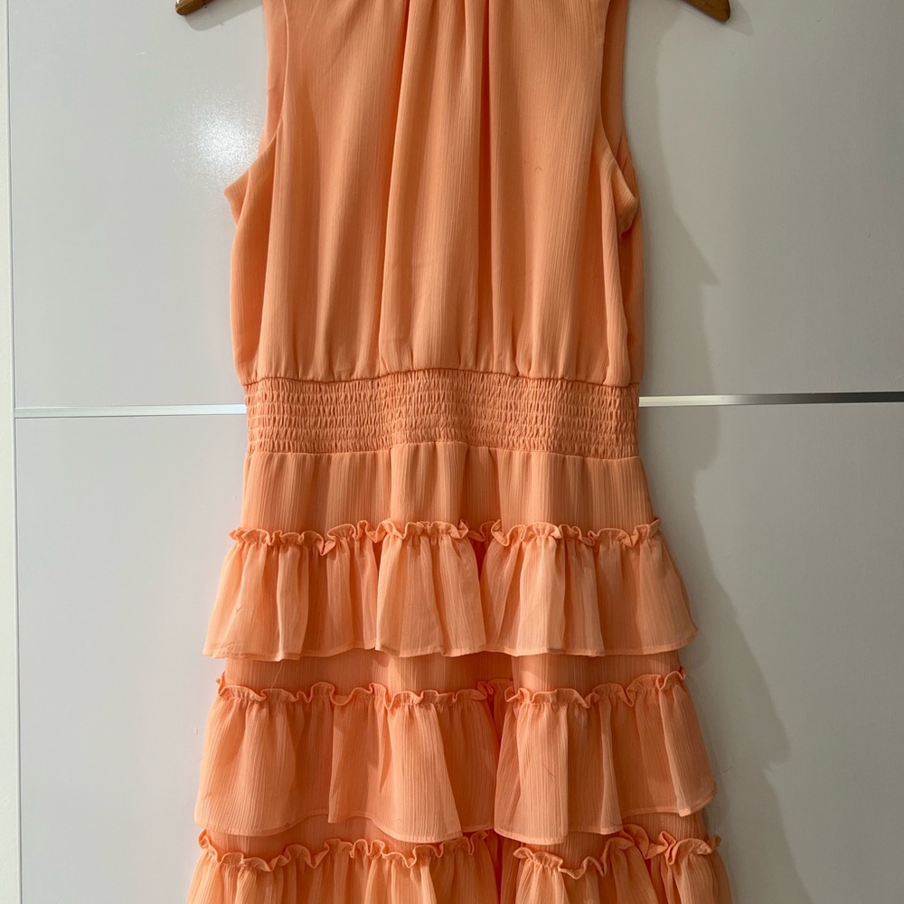 Express Orange Halter Tiered Mini Dress